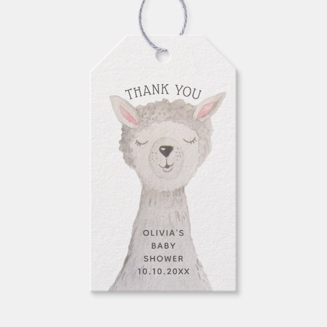 Étiquettes-cadeau Remerciement pour Baby Shower Llama | Alpaca Aquar (Devant)