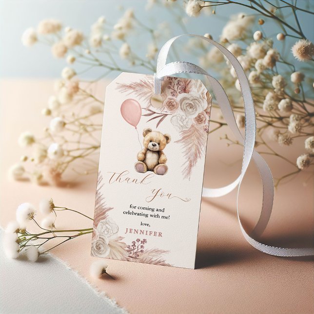 Étiquettes-cadeau Remerciement pour Baby Shower Ourson Bohème Rose (Créateur téléchargé)
