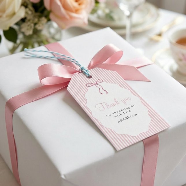 Étiquettes-cadeau Remerciement pour Baby Shower Rose Ruban à Rayures (Créateur téléchargé)