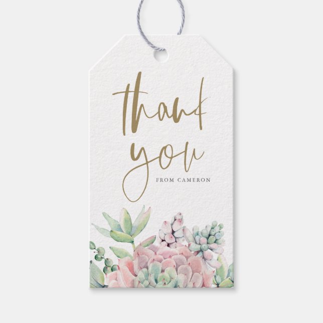 Étiquettes-cadeau Remerciement pour Baby Shower Succulentes Aquarell (Devant)