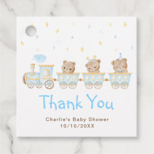 Étiquettes Cadeau Remerciement pour Baby Shower Train Bleu Ourson