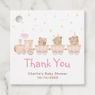 Étiquettes Cadeau Remerciement pour Baby Shower Train Rose Ours