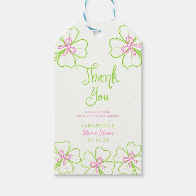 Étiquettes-cadeau Remerciement pour Baby Shower Trèfle Rose Vert (Devant)