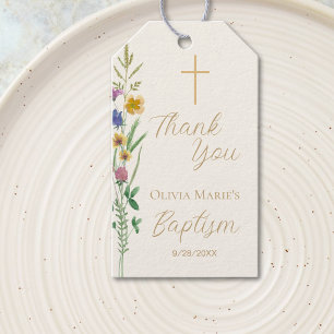 Étiquettes-cadeau Remerciement pour baptême de fleur sauvage