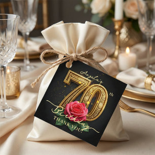 Étiquettes Cadeau Remerciement pour les 70 ans Black Gold Red Rose