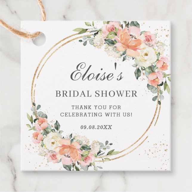 Étiquettes Cadeau Remerciement pour Mariage Fleurie Rose et Ivoire (Devant)