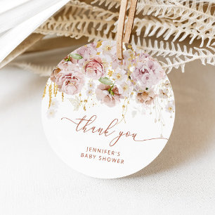 Étiquettes Cadeau Remerciement pour une baby shower bohème jardin fl