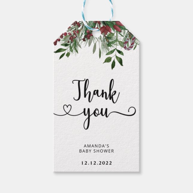 Étiquettes-cadeau Remerciement pour une baby shower Evergreen (Devant)