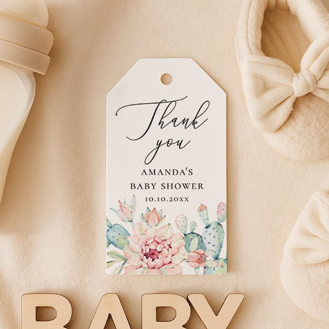 Étiquettes-cadeau Remerciement pour une Baby Shower Succulent | Cact (Créateur téléchargé)