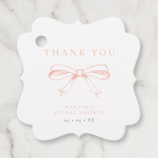 Étiquettes Cadeau Remerciement Vintage Blush Nœud Mariage (Devant)