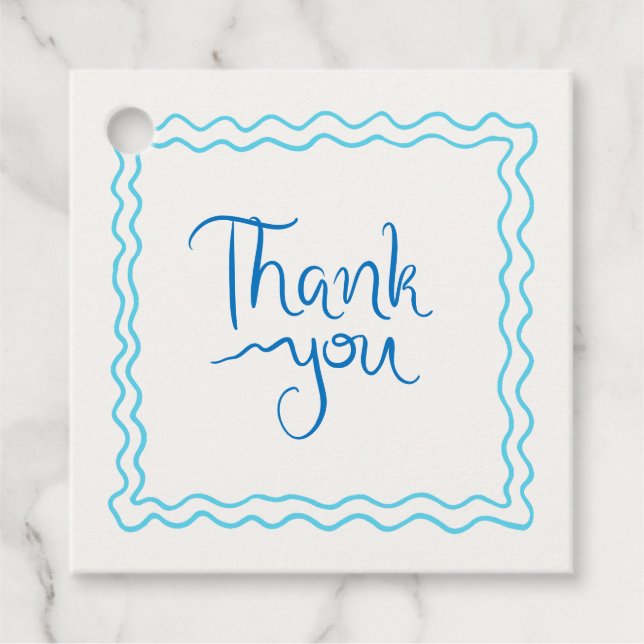 Étiquettes Cadeau Remerciements Bleus Manuscrits Fantaisistes (Devant)
