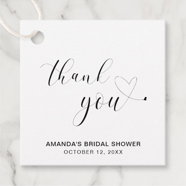 Étiquettes Cadeau Remerciements Cérémonie de Fiançailles Cœur Noir e (Devant)