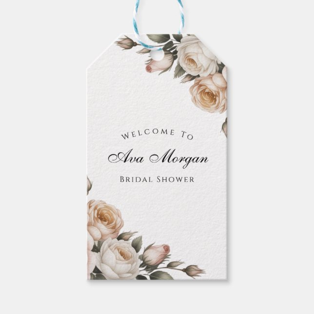 Étiquettes-cadeau Remerciements de Baby Shower Mariage Fleuraux Blan (Devant)