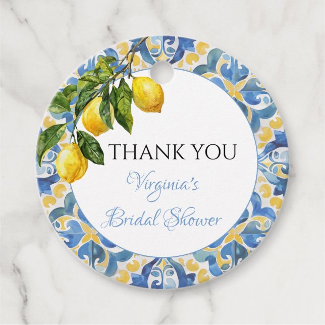 Étiquettes Cadeau Remerciements de Baby Shower Méditerranéen au Citr (Devant)