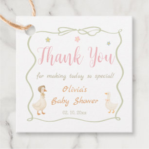Étiquettes Cadeau Remerciements de Baby Shower pour une Oie Rose Fol