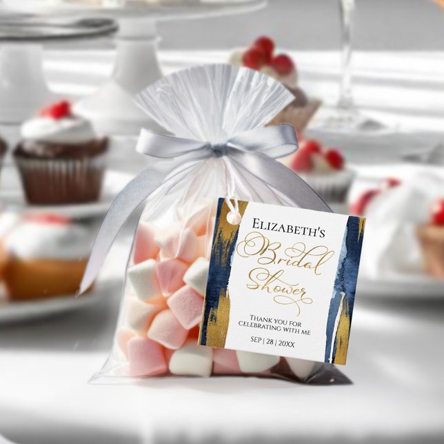 Étiquettes Cadeau Remerciements de Fête de Fiançailles Bleu Nuit Or  (Créateur téléchargé)