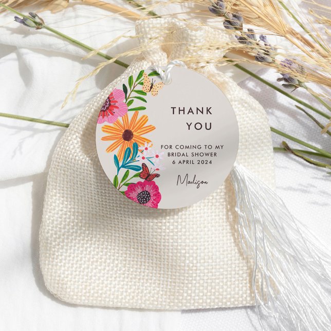 Étiquettes Cadeau Remerciements de Fête de Mariage Fleur Sauvage Ros (Bright Pink Wildflower Bridal Shower Thank You Favor Tags)