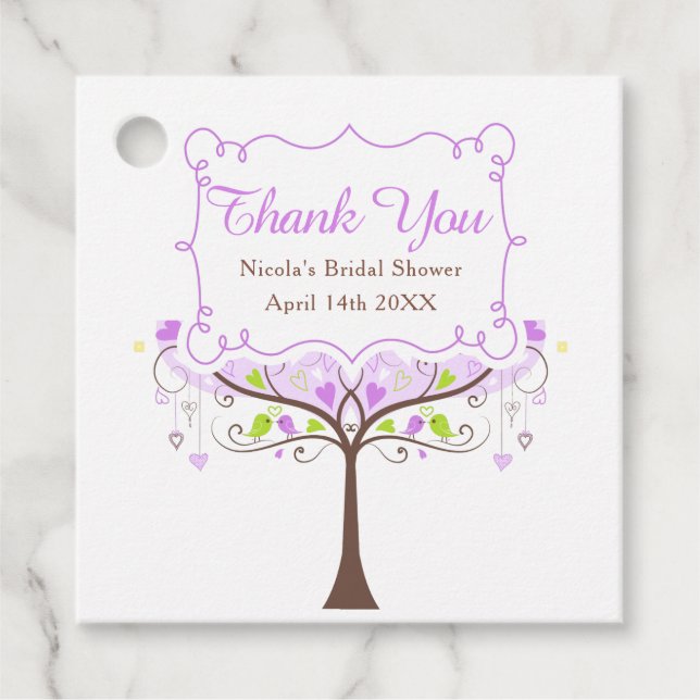 Étiquettes Cadeau Remerciements de Fête de Mariage Fleuris Oiseaux V (Devant)