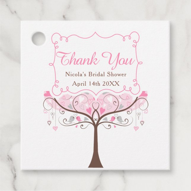 Étiquettes Cadeau Remerciements de Fête de Mariage Floral Oiseaux Ro (Devant)