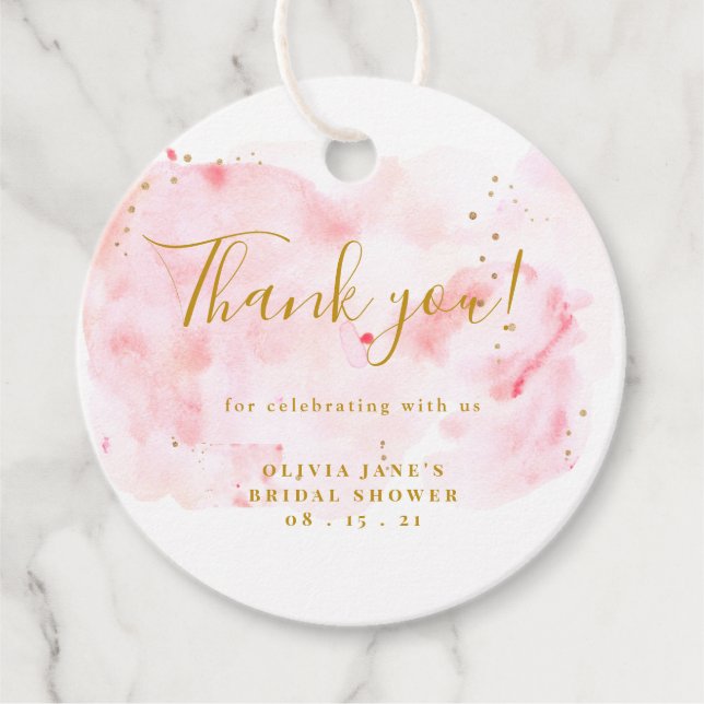 Étiquettes Cadeau Remerciements de Fête de Mariage Rose et Or (Devant)