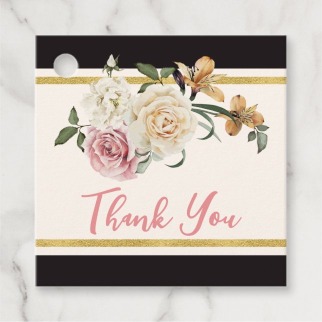 Étiquettes Cadeau Remerciements de Fête de Mariée Fleurie Ivoire et  (Devant)