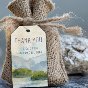 Étiquettes-cadeau Remerciements de mariage au lac de montagne