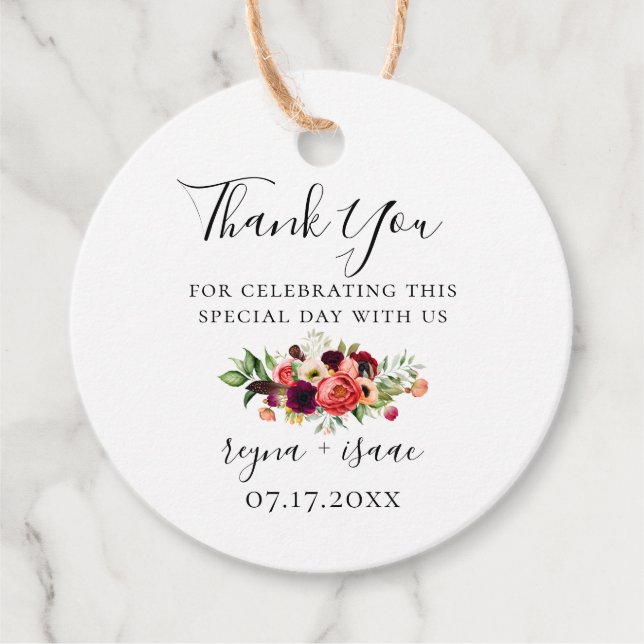 Étiquettes Cadeau Remerciements de mariage Bohemian Blooms (Devant)