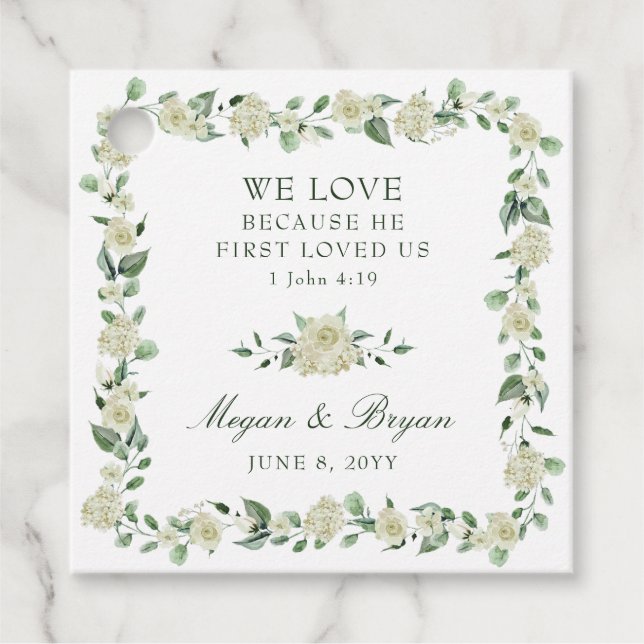 Étiquettes Cadeau Remerciements de mariage chrétiens à motifs florau (Devant)