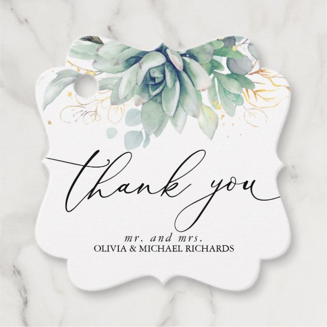Étiquettes Cadeau Remerciements de mariage de plantes succulentes do (Devant)