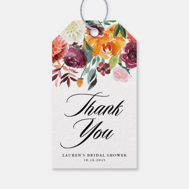 Étiquettes-cadeau Remerciements de mariage floral de Fleur d'automne (Dos)