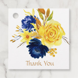 Étiquettes Cadeau Remerciements de mariage floraux bleu marine or br