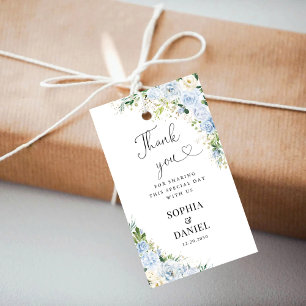 Étiquettes-cadeau Remerciements de mariage floraux bleu poussiéreux