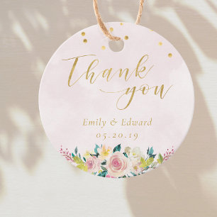 Étiquettes Cadeau Remerciements de mariage floraux rose pâle rustiqu