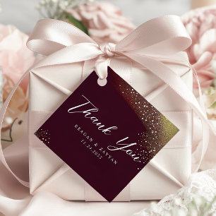 Étiquettes Cadeau Remerciements de mariage paillettes bordeaux et or