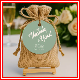 Étiquettes Cadeau Remerciements de mariage Vert Sauge
