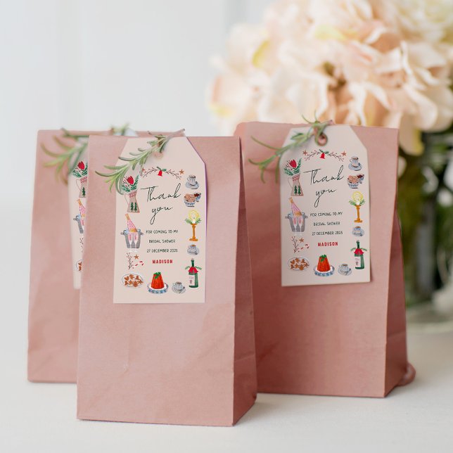 Étiquettes-cadeau Remerciements de Réception de Mariage de Noël Dess (Hand drawn Christmas Bridal Shower Thank You Gift Tags)