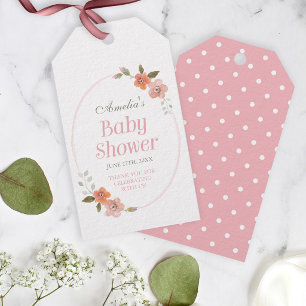 Étiquettes-cadeau Remerciements Fête de Bébé Rose avec Floral Délica