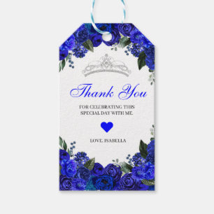 Étiquettes-cadeau Remerciements Floraux Argent et Bleu Royal Elégant
