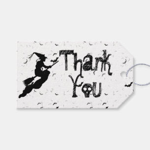 Étiquettes-cadeau Remerciements Halloween Witch Silhouette Noir/Bl