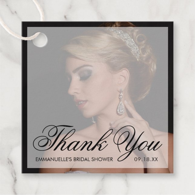 Étiquettes Cadeau Remerciements Mariage Moderne Photo Noir (Devant)