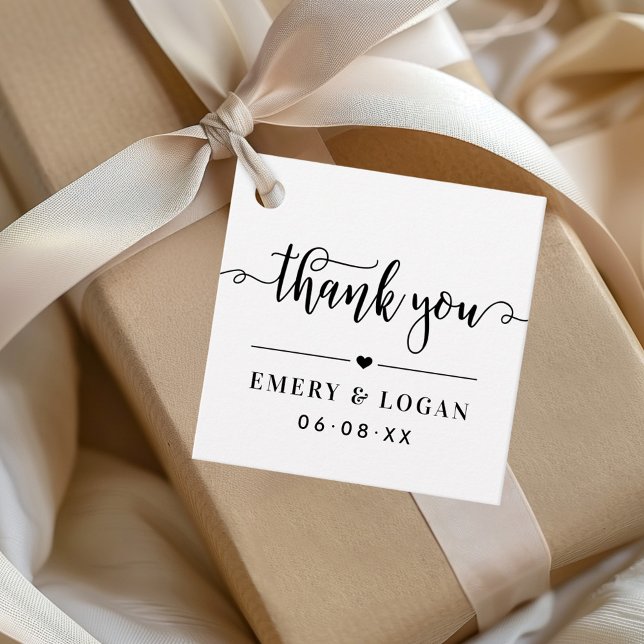 Étiquettes Cadeau Remerciements Mariage Monogramme Script Noir (Créateur téléchargé)