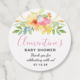 Étiquettes Cadeau Remerciements pour Baby Shower aquarelle jaune ros