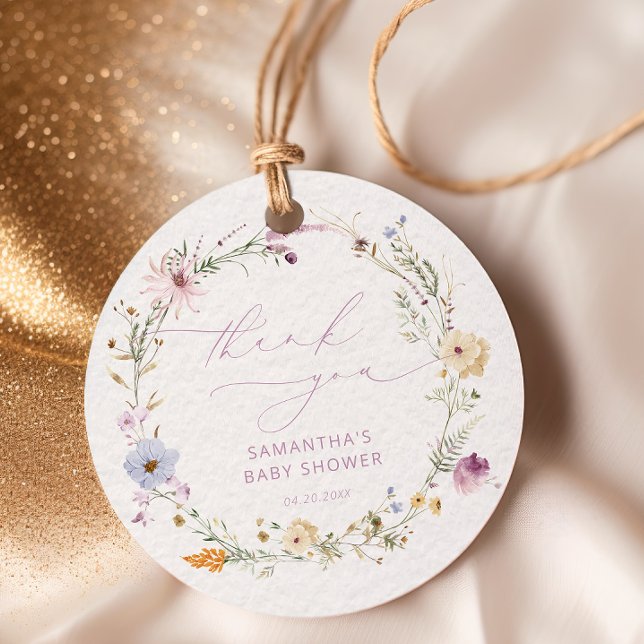 Étiquettes Cadeau Remerciements pour Baby Shower Baby in Bloom Wildf (Créateur téléchargé)