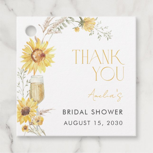Étiquettes Cadeau Remerciements pour Baby Shower Bohème Tournesol (Devant)