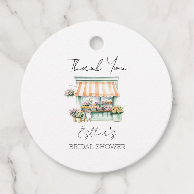 Étiquettes Cadeau Remerciements pour Baby Shower de Fleurs de Marché (Devant)