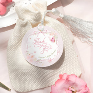 Étiquettes Cadeau Remerciements pour Baby Shower Papillon Rose Flora