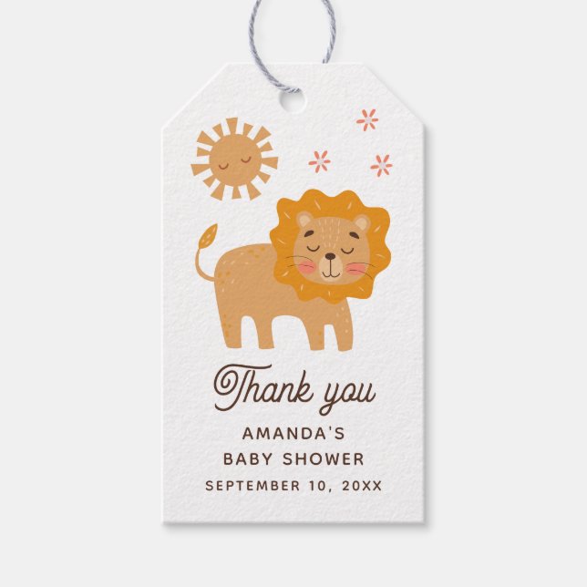 Étiquettes-cadeau Remerciements pour Baby Shower Safari Lion | Douce (Devant)
