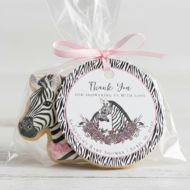 Étiquettes Cadeau Remerciements pour la Baby Shower sur le thème flo (Zebra Thank You Favor Tags for  A Little Wild One is on the Way Baby Shower for Baby Girl)
