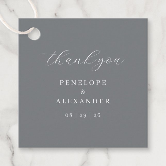 Étiquettes Cadeau Remerciements Typographiques Gris Élégant (Devant)