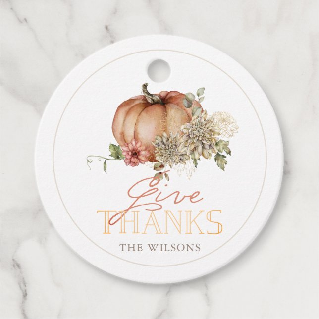 Étiquettes Cadeau Remercier Citrouille & White Dahlia Thanksgiving (Devant)